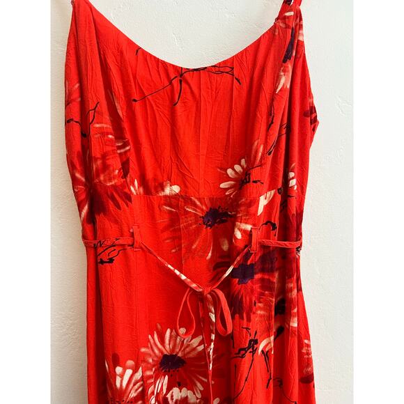 Vintage Jams World Red Daisy Print Spaghetti Strap Ruffle Hem Dress Size: Large - Picture 4 of 6